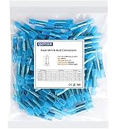 100 Pcs Blue Heat Shrink Butt Connectors, 16-14 AWG Waterproof Electrical Crimp Wire Splice for M...