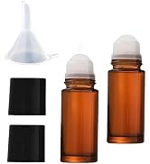 Jizlan 2Pcs Brown 50ML Glass Essential Oil Roller Bottles Refillable Roll on Bottles Empty Deodor...
