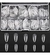 Almond Fake Nail Tips - 500PCS Medium Almond Shaped Clear Acrylic Nails Full Cover Press on Nails...