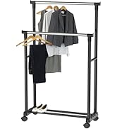 Simple Houseware Double Rod Portable Clothing Hanging Garment Rack