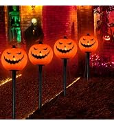 Halloween Decorations Outdoor Pumpkin Pathway Lights, 7Ft Halloween Path Lights with 4 Pumpkin St...