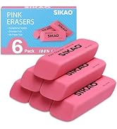 SIKAO Pink Erasers, 6 Pack Pencil Erasers for Kids – Latex-Free & Smudge-Free Beveled Rubber Eras...