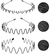 KELUBATU 3 Pack Metal Headbands (Zigzag, Large Wave, Small Wave) Non-Slip Unisex Hair Bands for L...