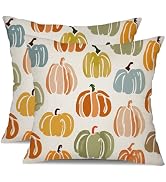 DFXSZ Fall Pillow Covers 18x18 inch Set of 2 Fall Decoration Multicolor Oil Painted Pumpkin Decor...