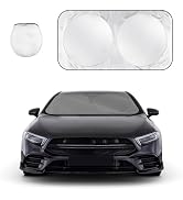 povtii Car Windshield Sun Shade, Foldable Front Window Shield Blocks 99% Rays, Reflective Sunshad...