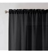 Chyhomenyc Crushed Sheer Black Curtains 84 Inch Length 2 Panels, Light Filtering Solid Crinkle Vo...