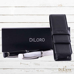 DiLoro Leather Double Pen and Pencil Holder Black