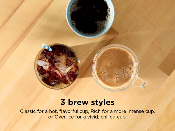 Classic for a hot, flavorful cup, Rich for a more intense cup, or Over Ice for a vivid, chilled cup