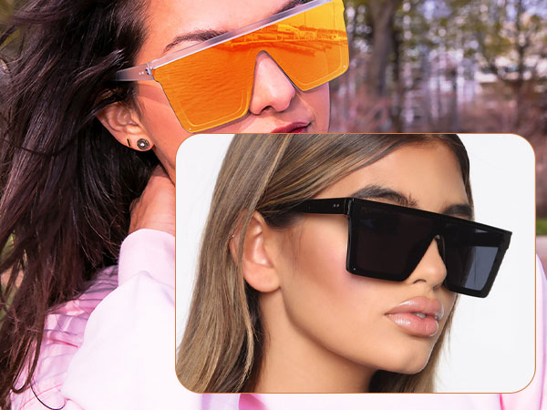 LYZOIT Square Oversized Sunglasses for Women Men Big Flat Top Fashion Shield Large UV Rimless Shades