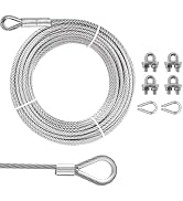 3/8" Steel Cable Kit, PIUM 50Ft 7x19 Strand Aircraft Cable with Loops, Heavy Duty Wire Rope 12000...