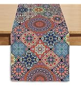 Winotic Boho Table Runner 72 Inches Long, Vintage Bohemian Seasonal Table Runners for Party Kitch...