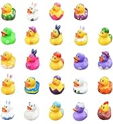 24Pcs Easter Ducks,Mini Rubber Ducks for Kids,2 Inch Bunny Duckies Bath Toys for Easter Party Fav...