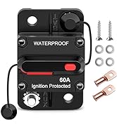 Nilight 60A Circuit Breaker Resettable 12-48V DC Manual Reset w/Copper Wire Lugs Surface Mount Ov...