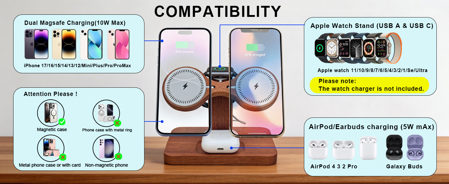 dual phone charging station dual magsafe charger stand 2 phone wireless charging station apple