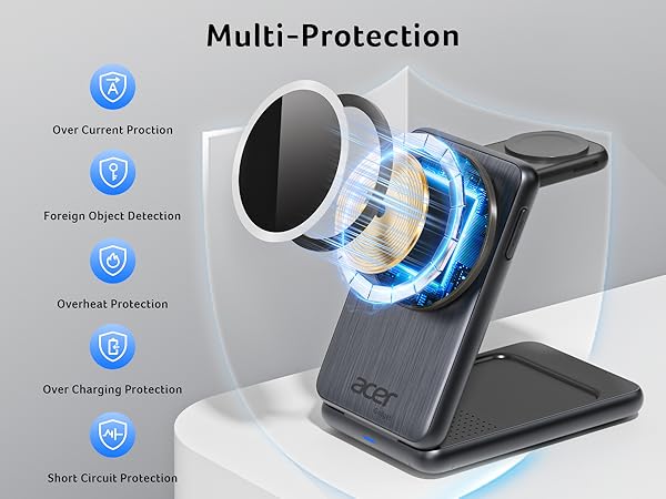 Acer Magnetic Wireless Charger, 3 in 1 Wireless Charging Station,