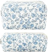 ZLFSRQ 2Pcs Floral Pencil Case Cute Pencil Pouch for Teens Quilted Makeup Bag Small Travel Cosmet...