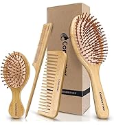 Combeter Bamboo Hair Brush and Comb Set (4PCS) – Natural & Eco-Friendly Detangler Comb for Women,...