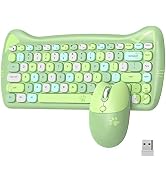 Wireless Keyboard and Mouse Combo,84 Key Retro Colorful Cordless Keyboards,Typewriter Flexible Ke...