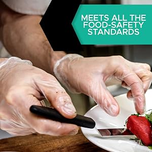 using vinyl gloves to pick up food