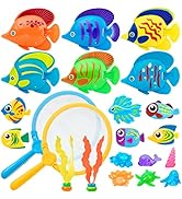 Korlon Tec 23 Pcs Pool Toys for Kids, Bath Toys Dive and Grab Fishing Game Set, Diving Toys for S...