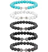 SUPERFINDINGS 5 Style Dumbbell Bracelets Set Black Weight Lifting Bracelets Natural Volcanic Lava...