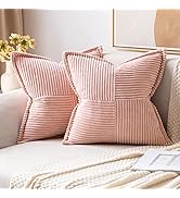 MIULEE Corduroy Pillow Covers with Splicing Set of 2 Super Soft Couch Pillow Covers Broadside Str...