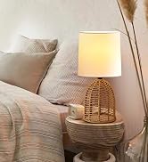 EJIAXIN Rattan Lamp Boho Lamps Set of 2-13.75" Mini Farmhouse Table Lamp Rustic End Table Decorat...