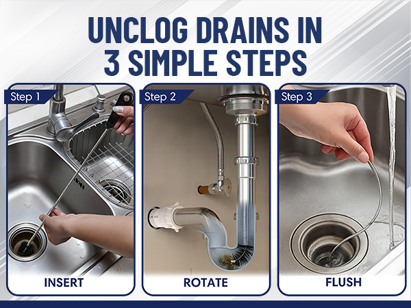 Easy Cleaning Flexible Drain Snake for Food, Hair & Clog Removal by FryOilSaver Co. B313C