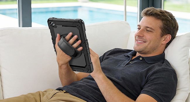 HXCASEAC Protective case with screen protector, hand strap for kids, shockproof hard strong rugged