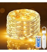 btfarm Rechargeable Fairy Lights Battery Operated, 33FT 100LED Twinkle Lights with Remote & Timer...