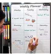 Large 13.5"x17.5" Dry-Erase Magnetic Weekly Calendar (Organizer/Planner) for Kitchen Fridge (Full...