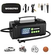 WORKPRO Tire Inflator Portable Air Compressor, 12V DC Cordless Air Pump | 150PSI, Built-in Pressu...