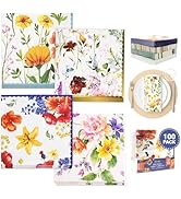Decorably 100 Pack 3-Ply Floral Cocktail Napkins - 5x5in 4 Designs Disposable Flower Cocktail Nap...