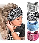 STGDAK Wide Headbands Paisley Print Boho Headbands Stretchy Hair Wraps Knotted Floral Sweatbands ...