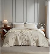 COZYXWORLD 3 Pieces Beige Comforter Set Cationic Dyed All Seasons Comforter Oversized Reversible ...