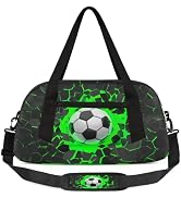 Gym Travel Duffle Bag for Boys - Green 3D Soccer Kids Overnighter Weekend Bag with Front Zipper P...