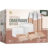 600pcs Plastic Dinnerware Set 100 Guest, Rose Gold Plastic plates for party, Rose Gold Party Plat...