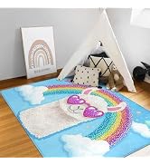 AQQA Colorful Rainbow Alpaca Area Rug, Cute Animal Rugs Non-Slip Carpet for Living Room, Washable...