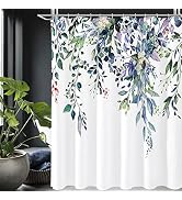 Gibelle Spring Floral Shower Curtain for Bathroom, Watercolor Green Eucalyptus Leaves Plant Showe...