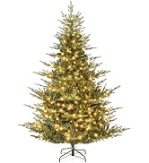 Goplus 7 FT Pre-Lit Artificial Christmas Tree, Hinged Xmas Tree with 1102 PVC & PE Mixed Branch T...