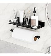 MAYZOLOP Wall Mount Paper Towel Holder with Shelf for Bathroom & Kitchen, No Drill Adhesive or Sc...