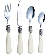 EXZACT 16 pcs Vintage Flatware Stainless Steel Retro Antique Ivory Cream | Dinnerware Flatware Di...