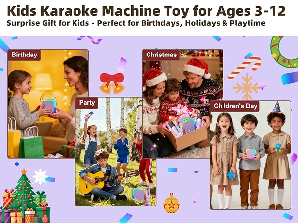 Kids Karaoke Machine for Ages 3-12, Portable Bluetooth Speaker with Two Wireless Microphones