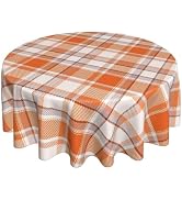 DAFENA Fall Checkered Round Tablecloth 70 Inch Burnt Orange Gingham Buffalo Plaid Table Cloth Aut...