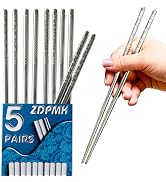 ZDPMK Metal Chopsticks Reusable 5 Pairs Stainless Steel Chopsticks Japanese Chinese Korean Metal ...