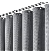 Dynamene Grey Fabric Shower Curtain - Waffle Weave Textured Heavy Duty Cloth Shower Curtains for ...