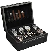 KAMIER Watch Box for Men, 6-Slot High End Wooden Watch Case with Jewelry Organizer, Watch Box Hol...