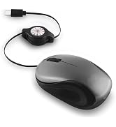 HXMJ USB C Wired Mini Mouse,Small Travel Mice Corded with Retractable Cable-Gray