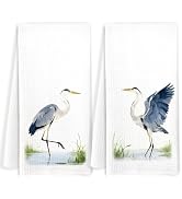JOQUXI Great Blue Heron Coastal Kitchen Towels, Farmhouse Crane Bird Decorative Hand Tea Towels f...