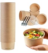 Sowinvent 25 oz Disposable Kraft Paper Bowls with Lids and Spoon, 48 Sets Meal Prep Containers, L...